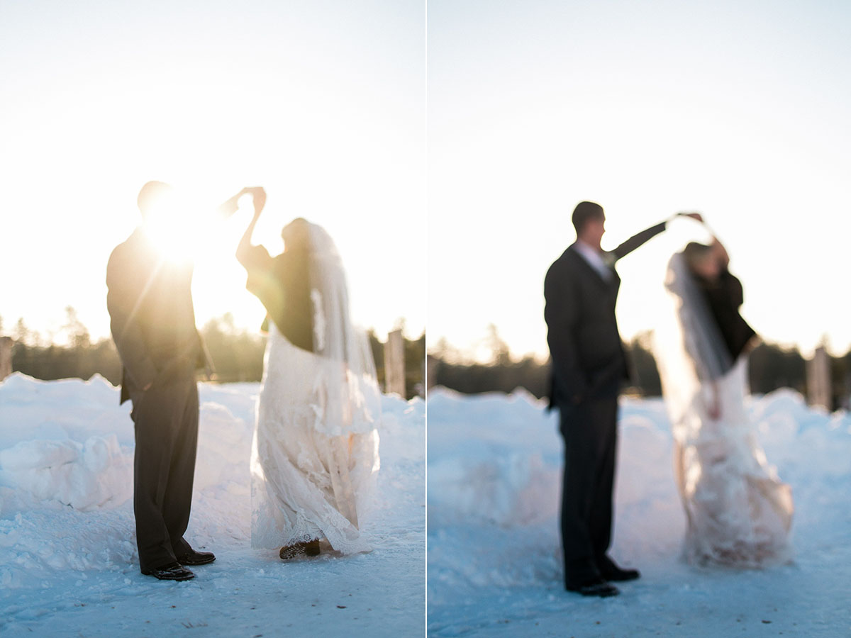 bride and groom winter wedding