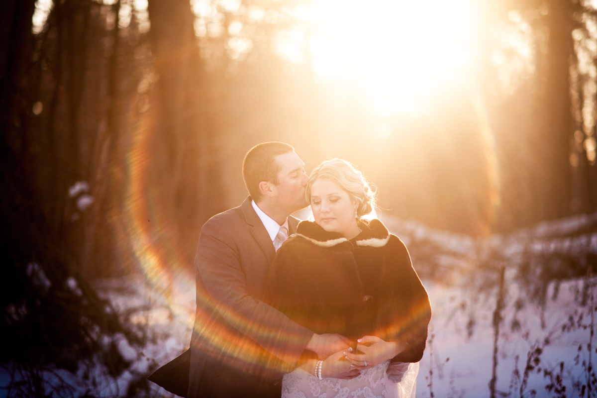 sun flare winter wedding