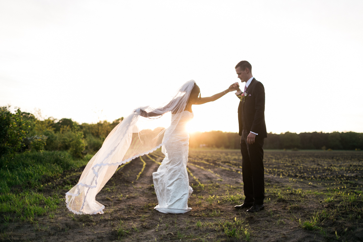 bride and groom in field holland