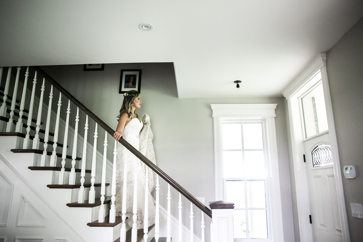 bride coming down stairs