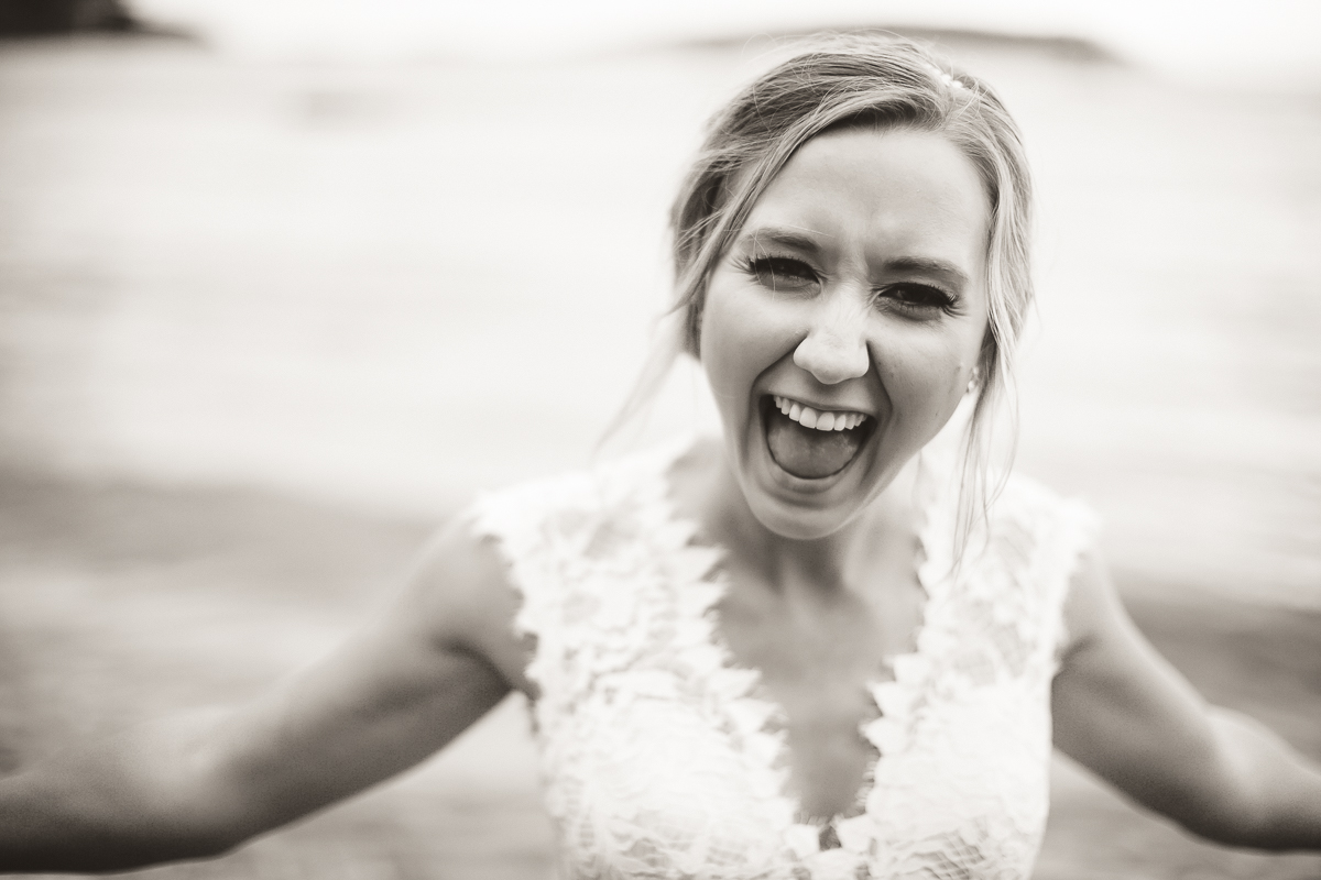 sunshine coast elopement-bride happy beach