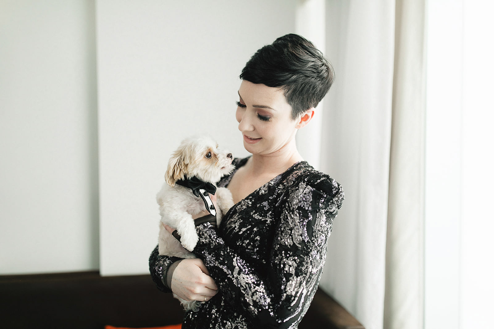 Bride and dog at wedding 