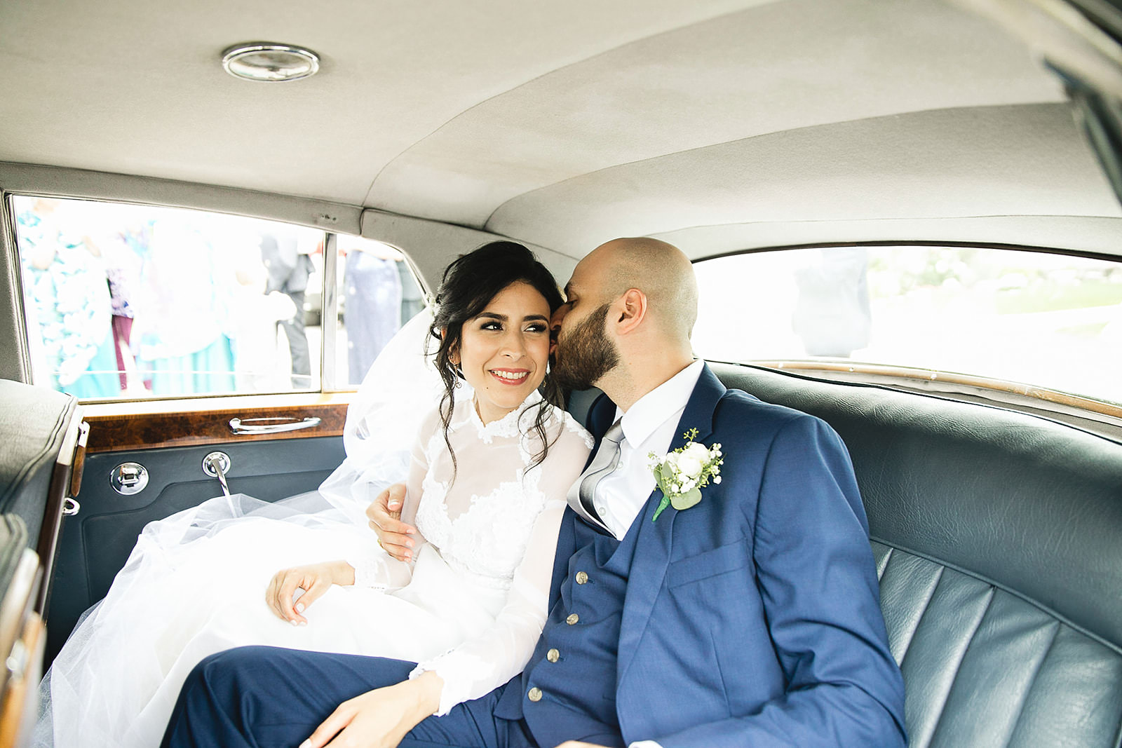 couple in old car on wedding day toronto