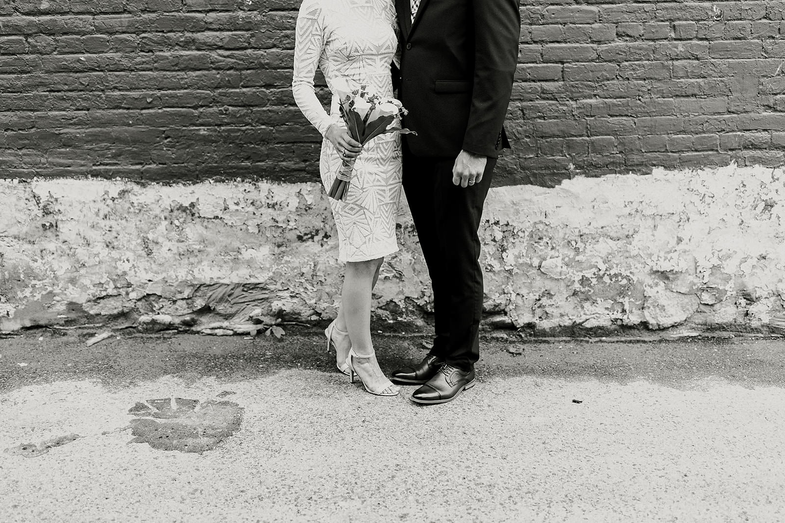 intimate city hall wedding bride and groom portraits