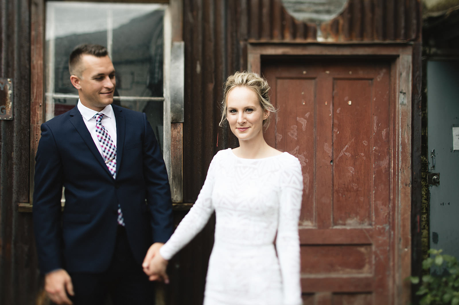 intimate city hall wedding bride and groom portraits