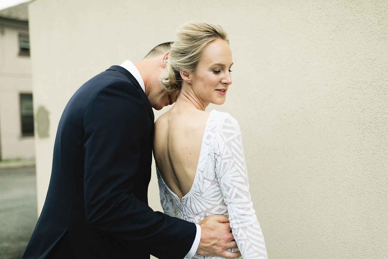 intimate city hall wedding bride and groom portraits