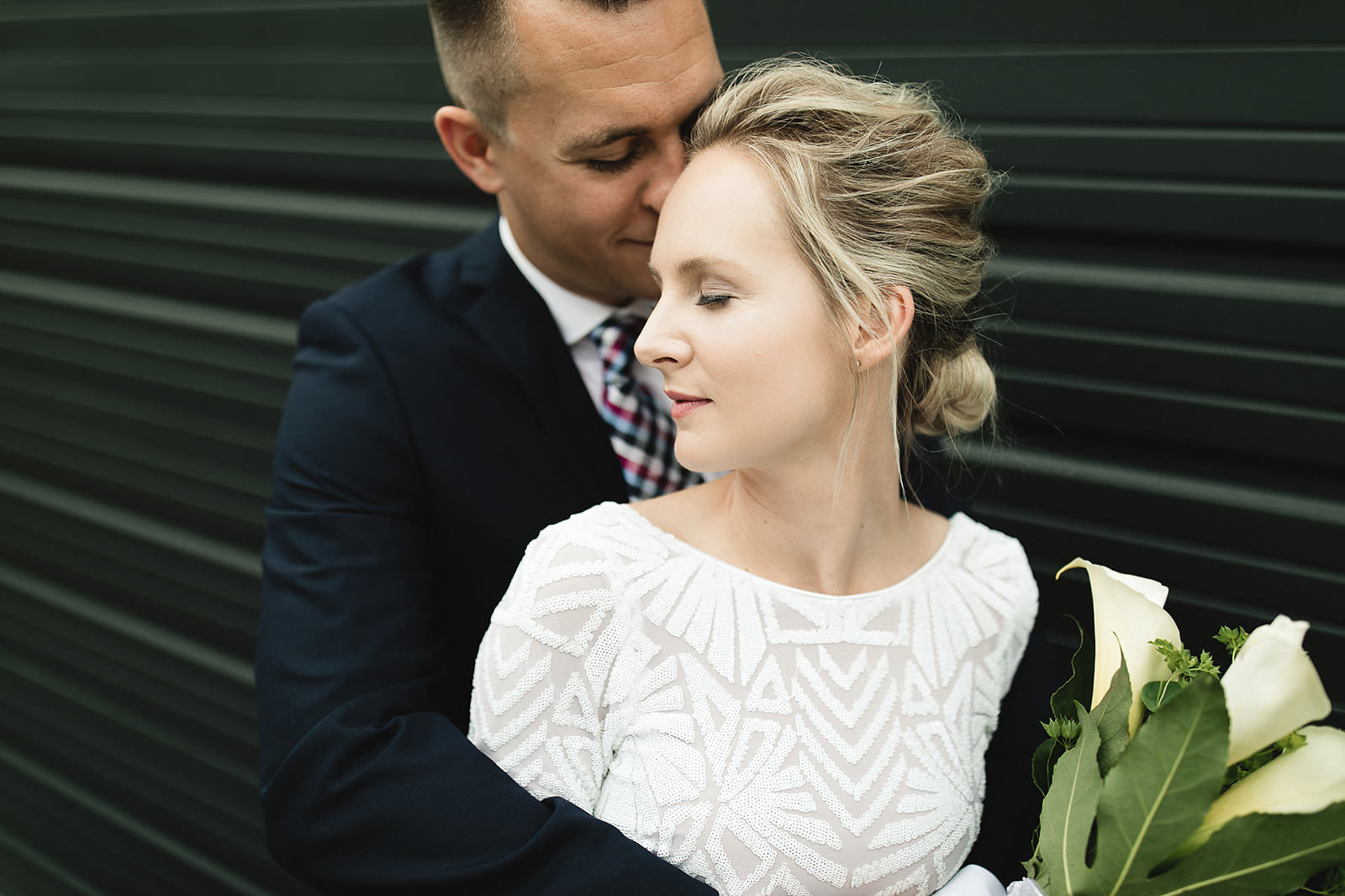 intimate city hall wedding bride and groom portraits