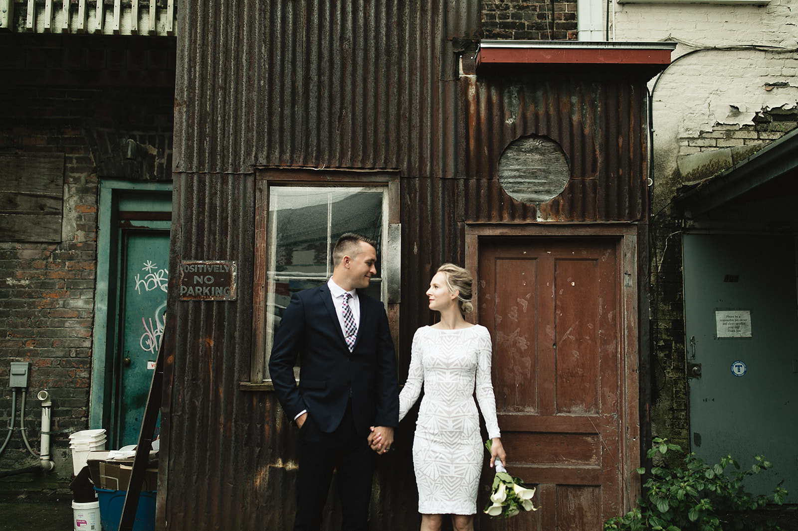 intimate city hall wedding bride and groom portraits