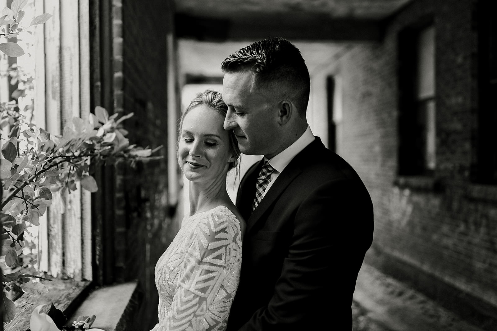 intimate city hall wedding bride and groom portraits