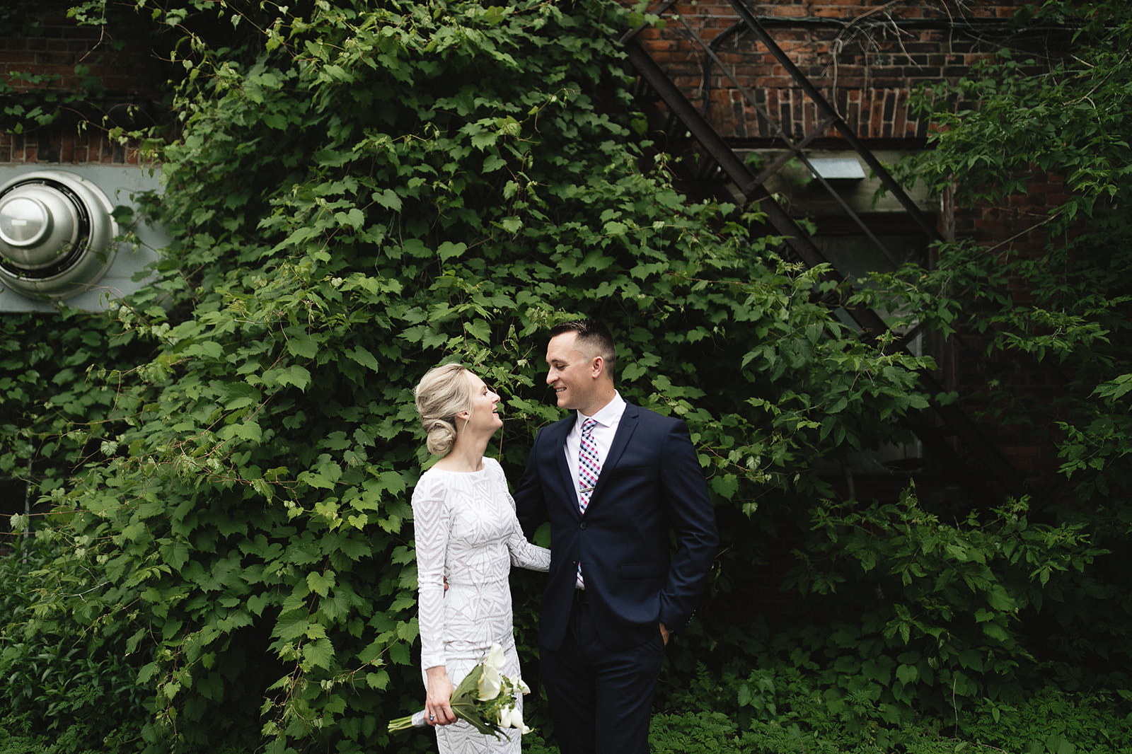 intimate city hall wedding bride and groom portraits