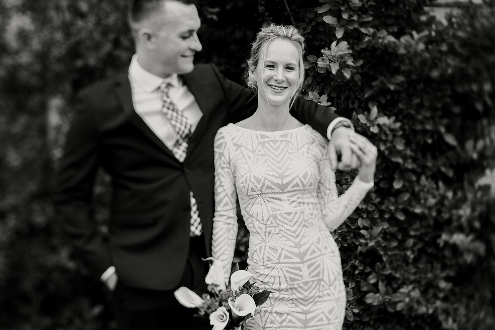 intimate city hall wedding bride and groom portraits