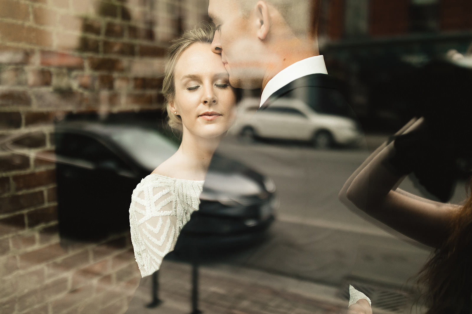 intimate city hall wedding bride and groom portraits