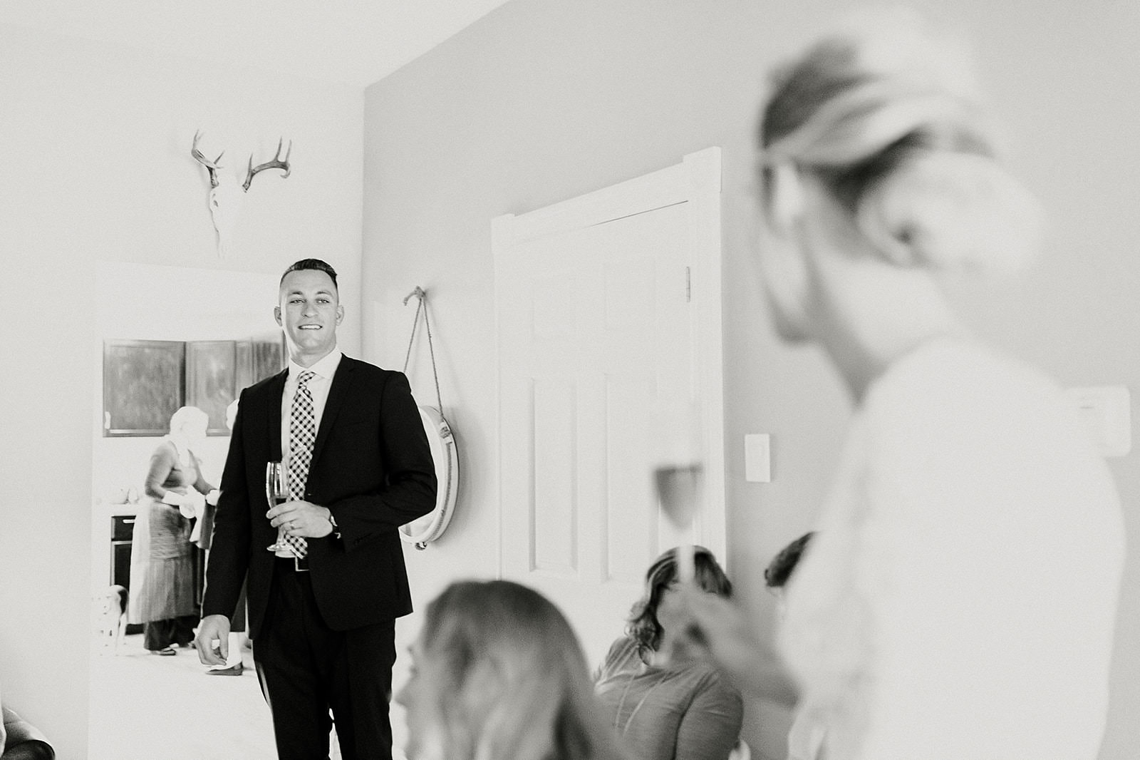 intimate city hall wedding bride and groom reception at home