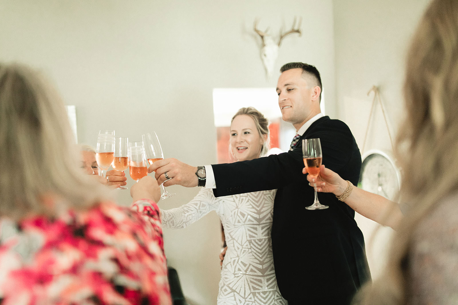 intimate city hall wedding bride and groom reception at home