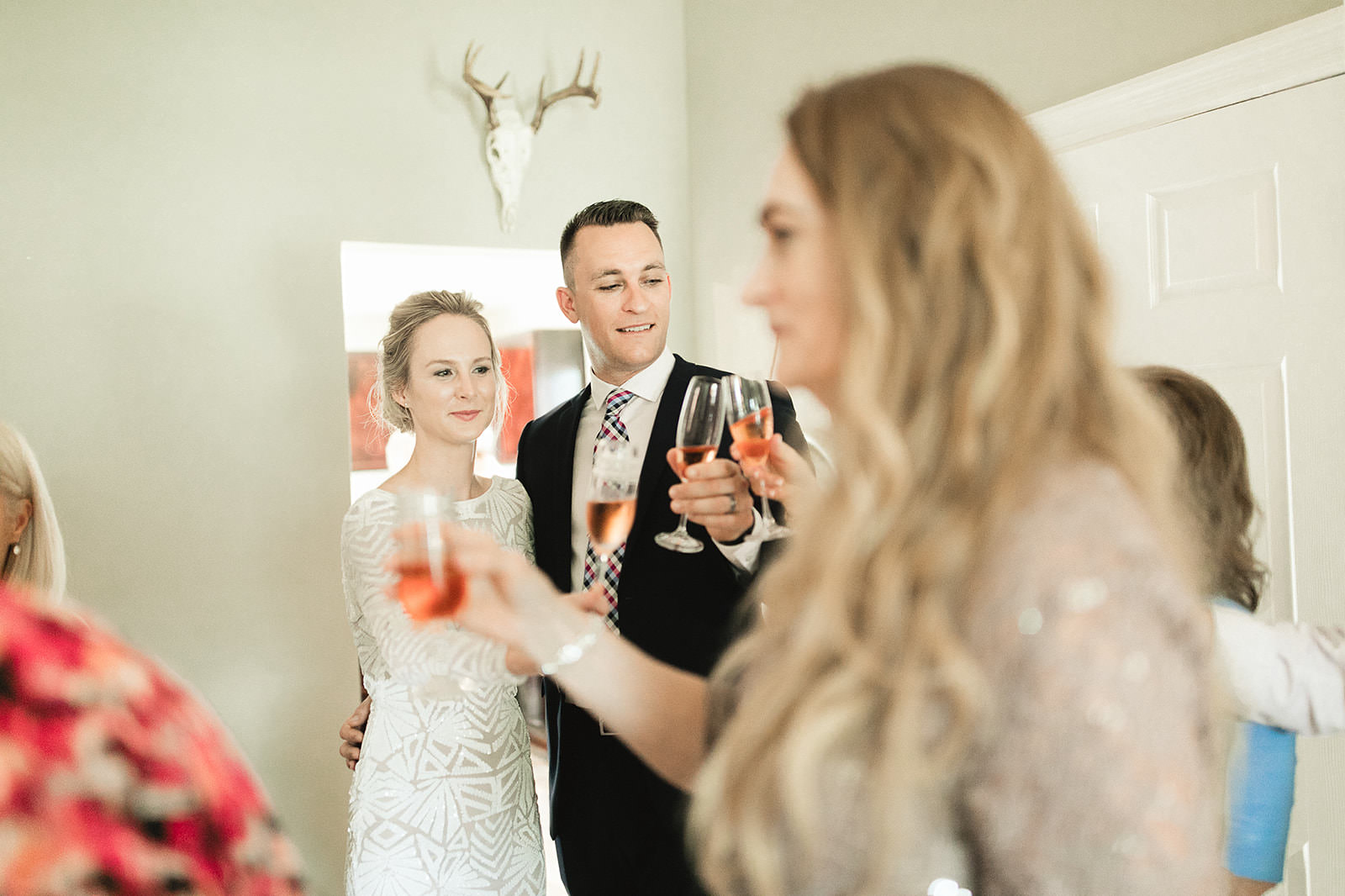 intimate city hall wedding bride and groom reception at home