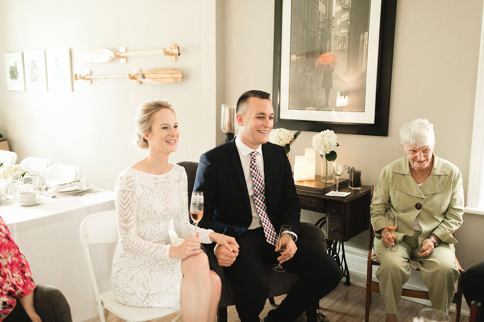 intimate city hall wedding bride and groom reception at home