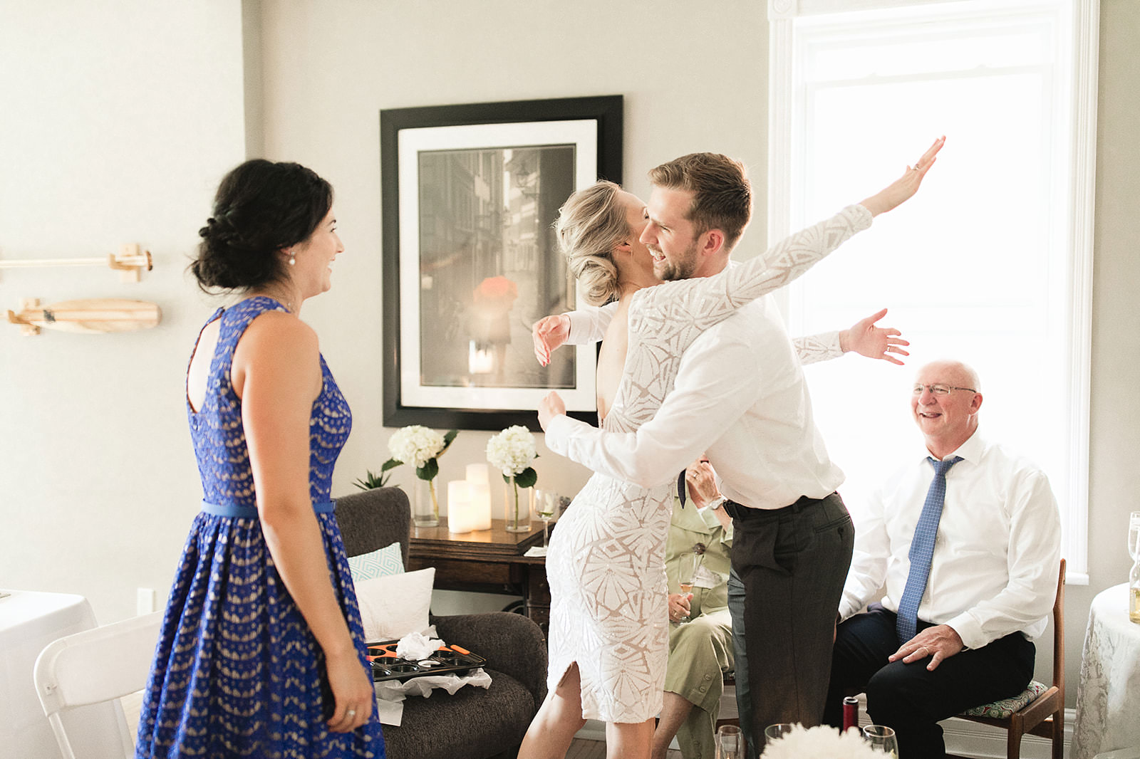 intimate city hall wedding bride and groom reception at home