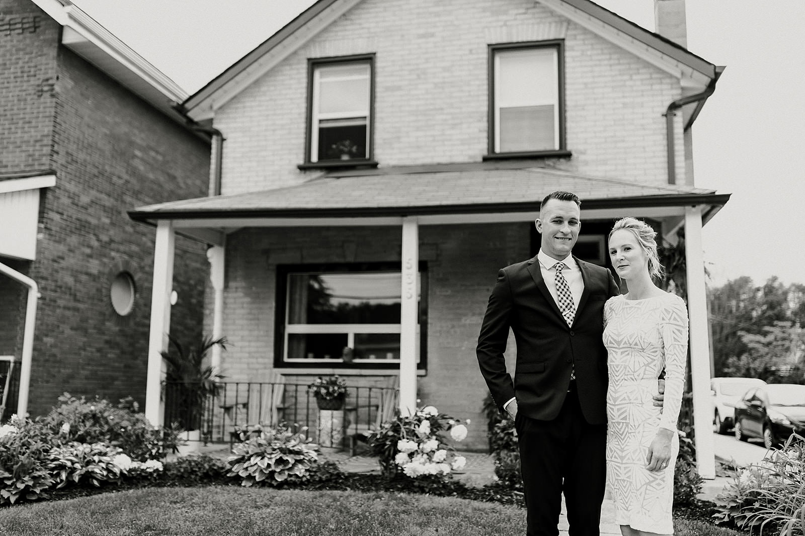 intimate city hall wedding bride and groom reception at home