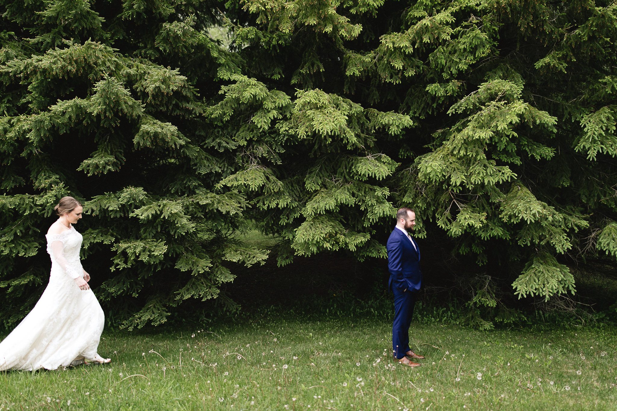 forest first look bride and groom