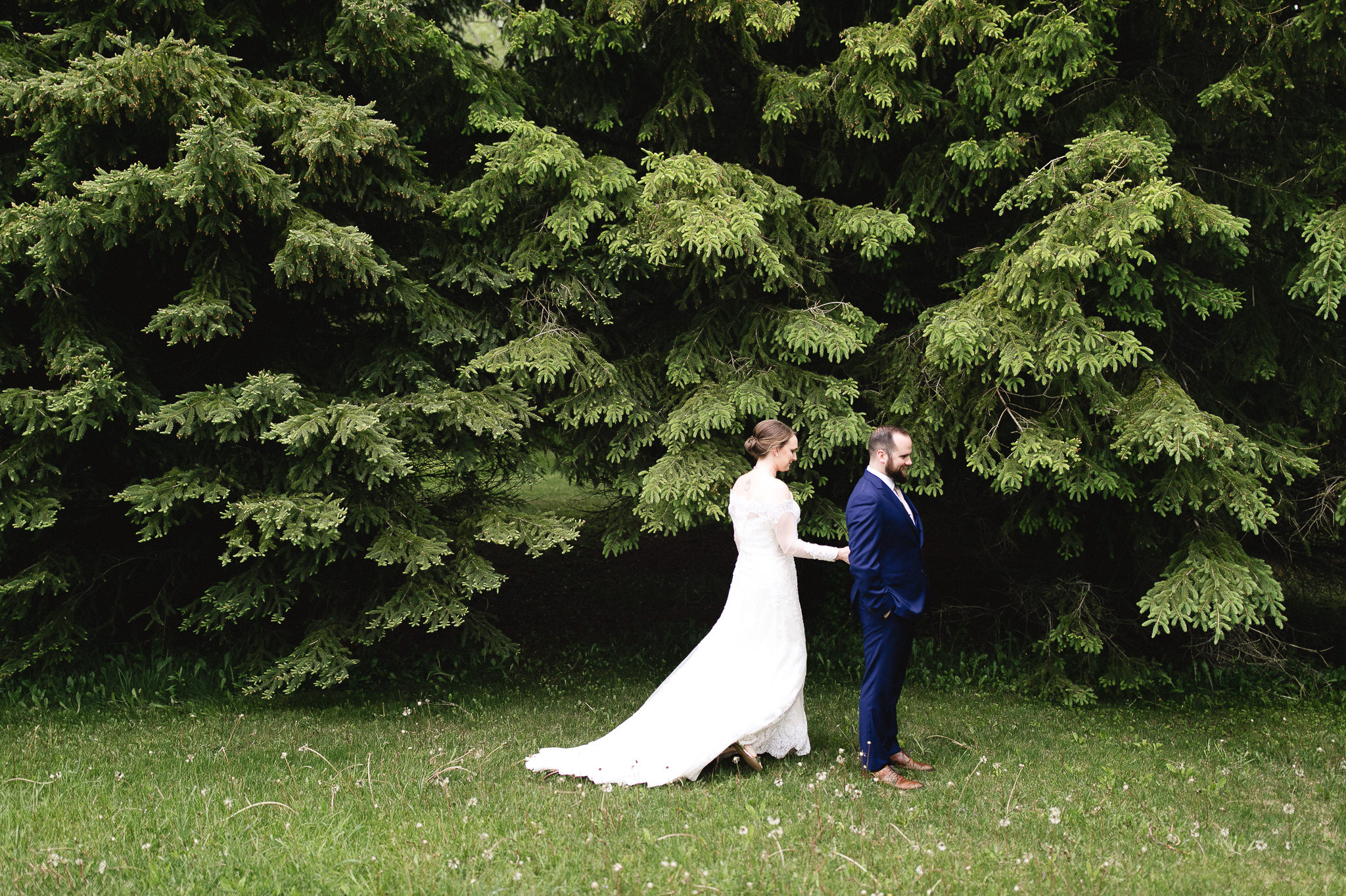 forest first look bride and groom